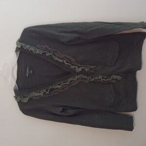 Eddie Bauer Green Cardigan with Ruffle Trim